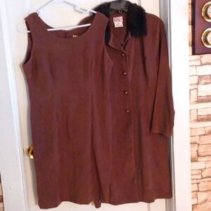 R&K original petite 2 pc.set sleeveless dress and long coat brown size 1…